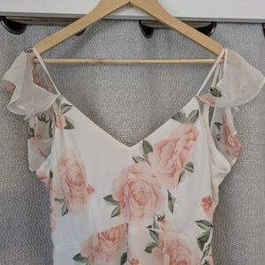 Lulus "Take You There Ivory Floral Print Maxi Dress" NEVER WORN-tags attached